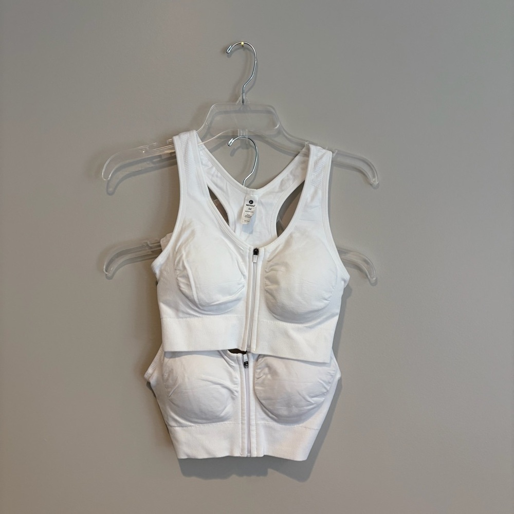 90 Degree By Reflex (2) White Zip-Up Sports Bra’s